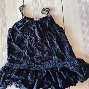 BohoMe black flowy spaghetti strap tiered tank with crochet detail - S